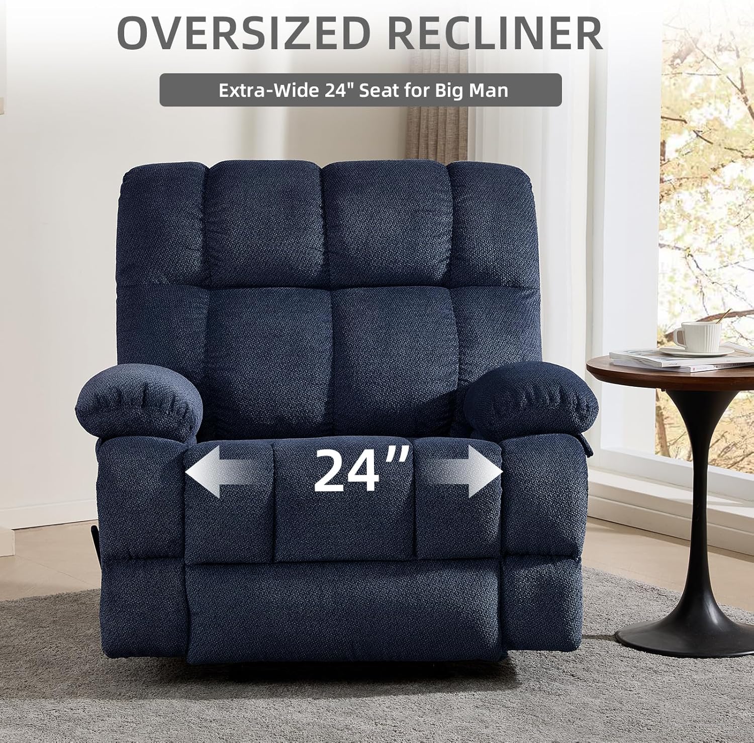 Oversized Rocker Recliner Chair, Overstuffed Extra Wide Manual Rocking Recliner, Adults Chair for Big Man, Nursery Reclining Sofa Chairs for Living Room, Blue