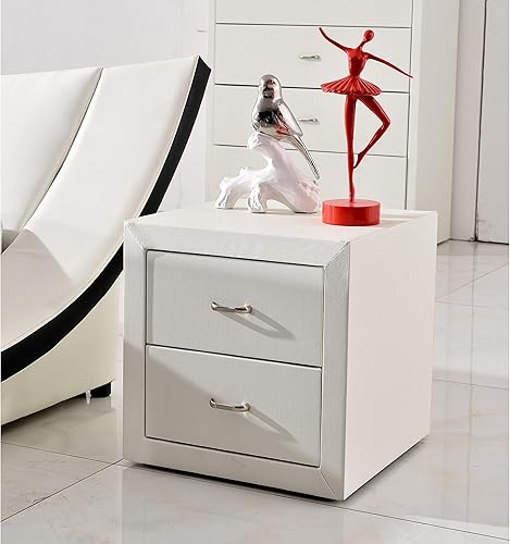 US Pride Furniture Riley - Mesita de noche moderna de piel sintética blanca