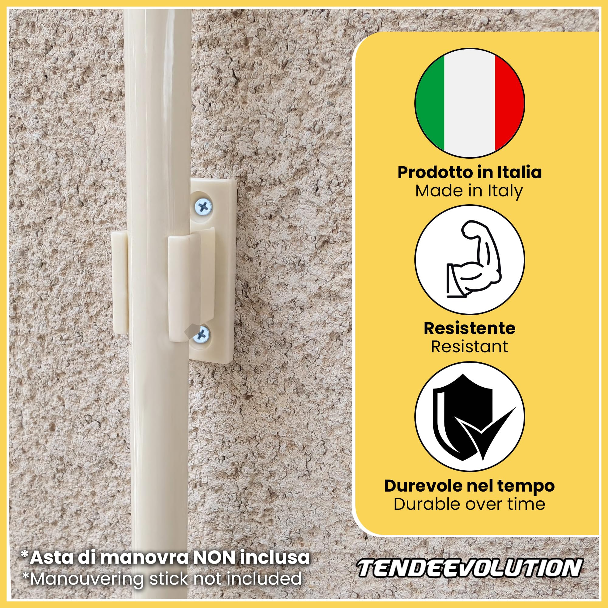 TENDEEVOLUTION Ferma Asta per Tende da Sole in Plastica Resistente, ancoraggio a Muro. Ferma Asta di Manovra Compatibile con qualsiasi Manovella per Tende da Sole, Accessorio Ricambio