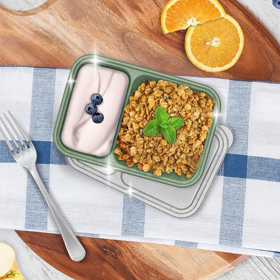 Bentgo Prep - 2-Compartment Snack Containers with Lids - Reusable, Microwaveable, Durable, PFAS & BPA-Free, Freezer, Dishwasher-Safe Meal Prep Food Storage - 10 Trays & 10 Lids (Basil Glitter)