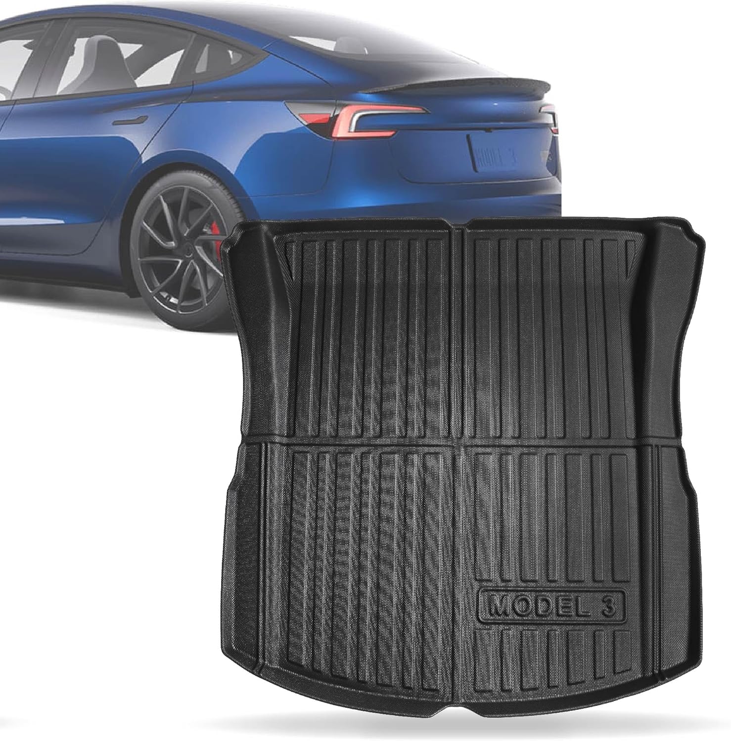 Custom Fit Rear Cargo Liner for/Tesla Model 3 Highland 2024 Waterproof Protector Floor Mat Trunk Liner Tray Heavy Duty TPE Rear Cargo Mat Accessories Black (AP-CL-TSL-3-N)