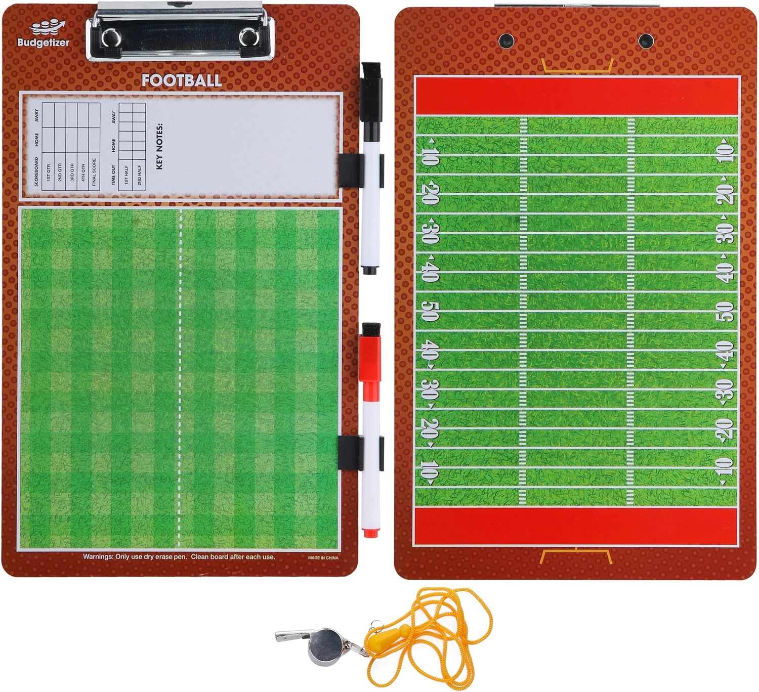 Dry Erase Coaches Clipboard - Includes Whistle and Dry Erase Markers - Double Sided Coach Whiteboard