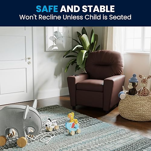 Miniatura 93 de Flash Furniture Chandler LeatherSoft - Silla reclinable para niños con portavasos y reclinable de seguridad, silla reclinable contemporánea para