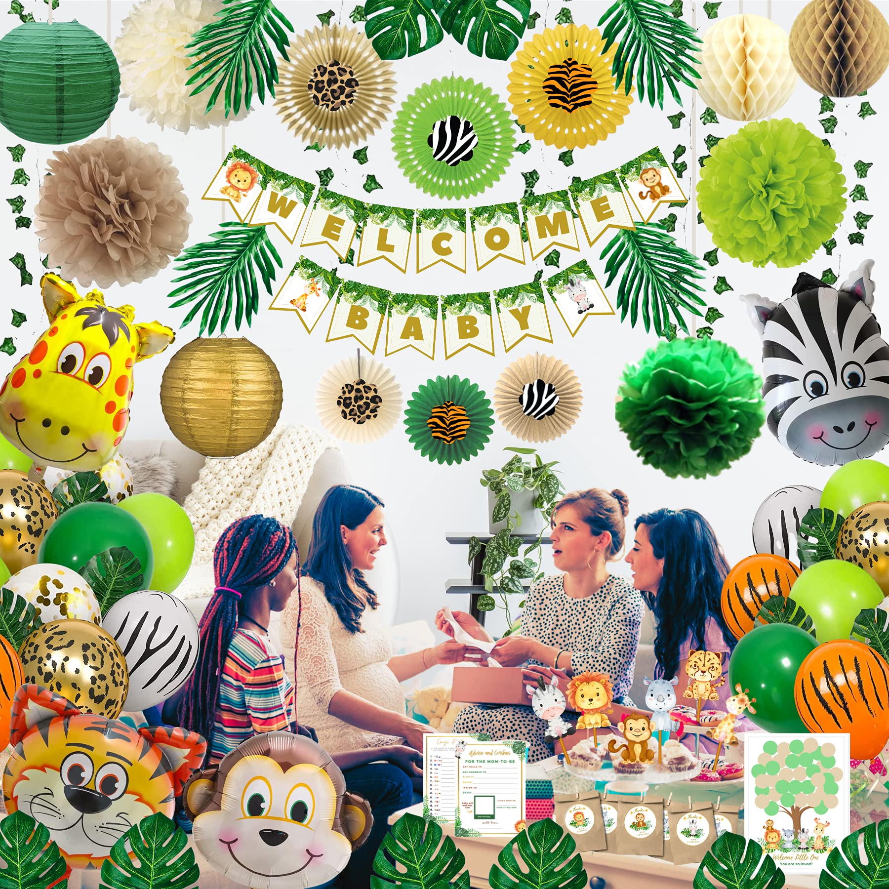 187 pc Jungle Baby Shower Decorations for Boy or Girl Safari Baby