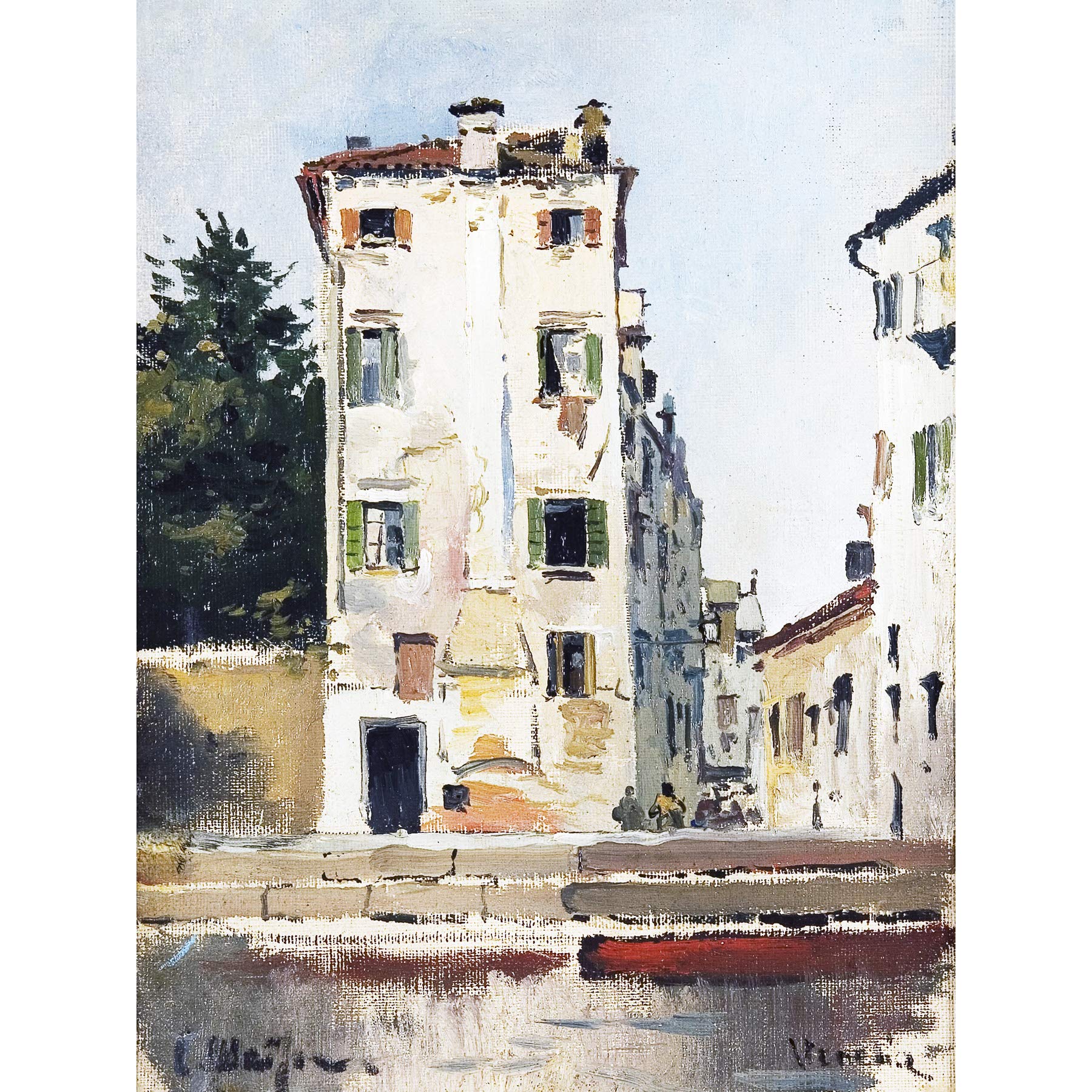 Meifren Venice Building Italy Canal Painting Large Wall Art Print Canvas Premium Mural