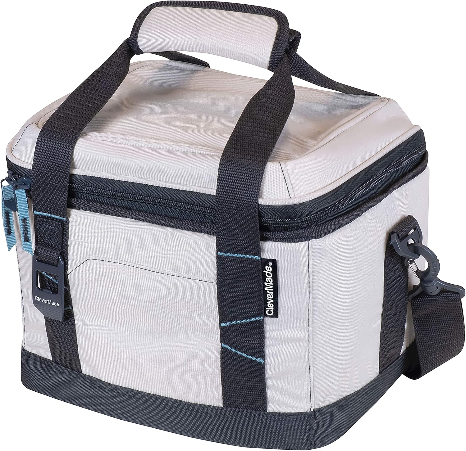 CleverMade Collapsible Soft Cooler Bag -Tote - Insulated 30 Can Leakproof Small Cooler Box with Bottle Opener and Shoulder Strap for Lunch, Beach, and Picnic - Cream