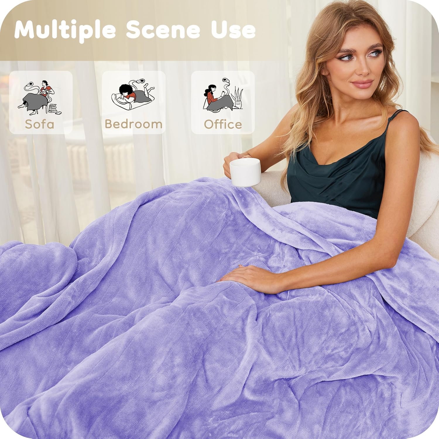 Electric Heated Blanket Queen Size 84"x90", with Dual Control Breathable & Luxurious Flannel, 4 Heating Levels & 10 Hours Auto-Off, Fast Heating, Machine Washable, for Bedding-Light Purple - Image 6