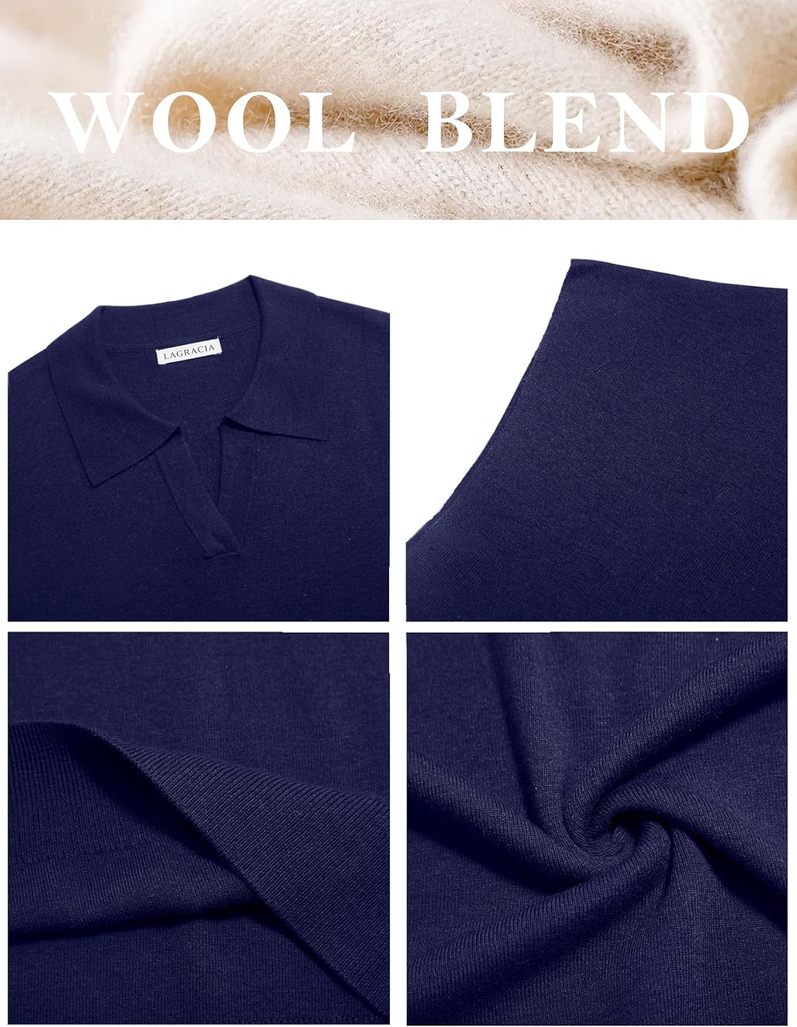 LaGracia Polo Sweaters for Women Short Sleeve Cropped Colloared Sweaters Wool Blend Business Casual Outfits - Image 6