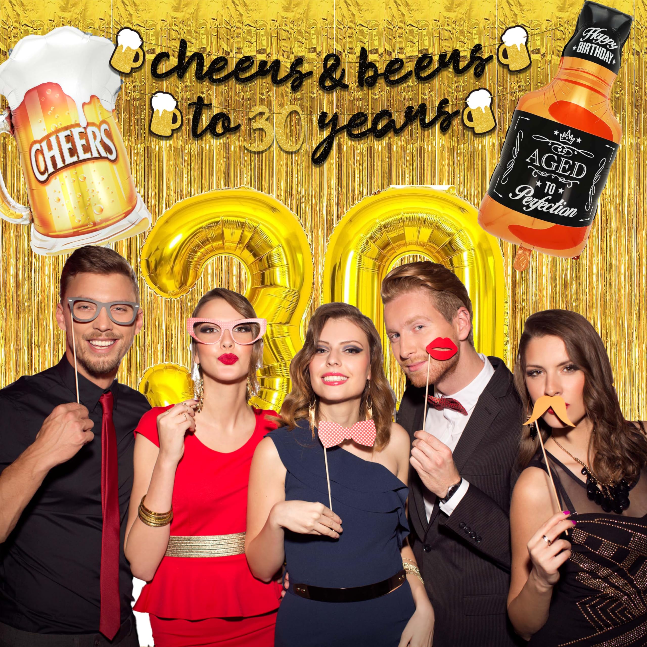 Cheers To 30 Years Party Banner – Schwarz-goldenes Hintergrundbanner 1.9x1.1 M Für 30. Geburtstag Oder Jubiläum