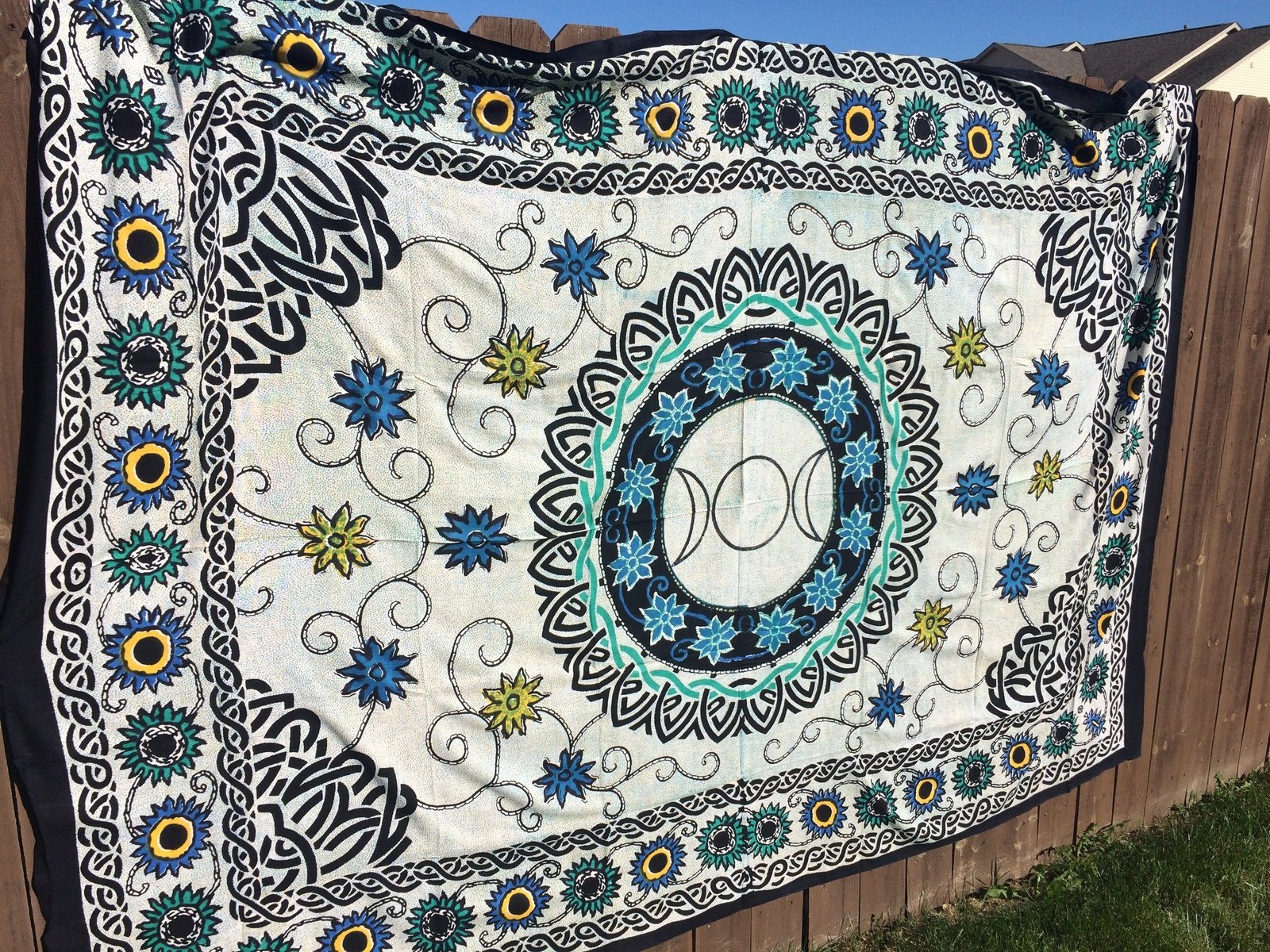 Floral Triple Moon Goddess Celtic Wicca Tapestry Bedspread Wall Hanging