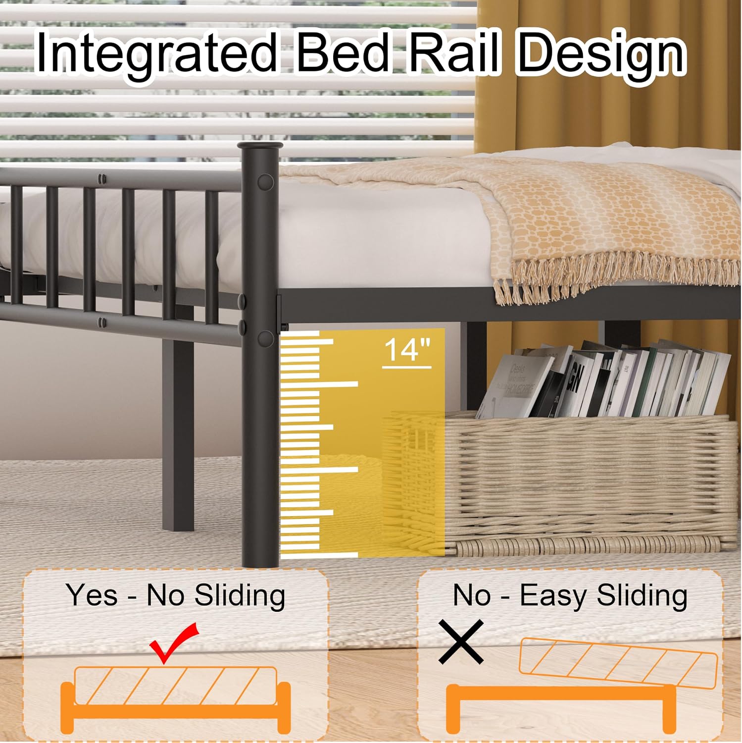 Twin Bed Frame with Headboard,Steel Slat Support,Easy Assembly
