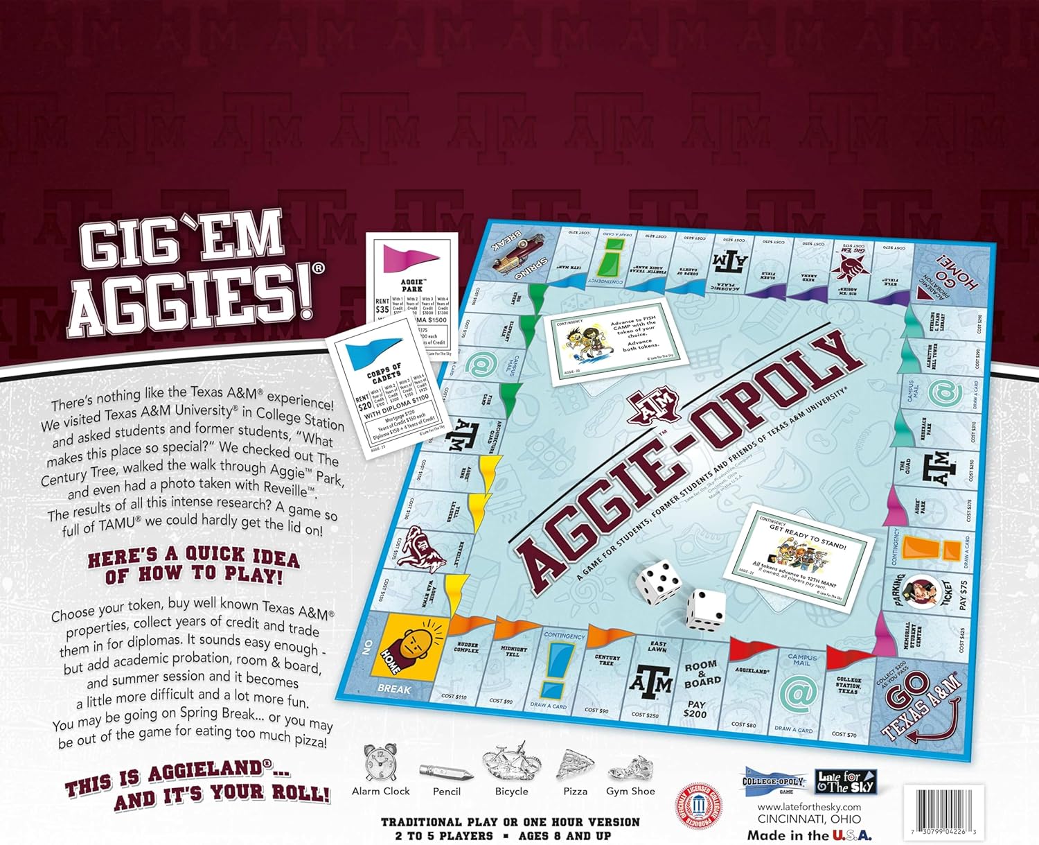 Late for The Sky: Aggie-Opoly - Texas A&M University Themed Family Board Game, Opoly-Style, Traditional Play Or 1 Hr Version, Ages 8+, 2-5 Players