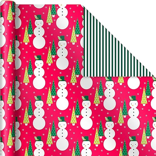 Miniatura 10 de Hallmark Papel de regalo de Navidad reversible (3 rollos 120 pies cuadrados ttl) Feliz Navidad, copos de nieve, muñecos de nieve, rayas rojas