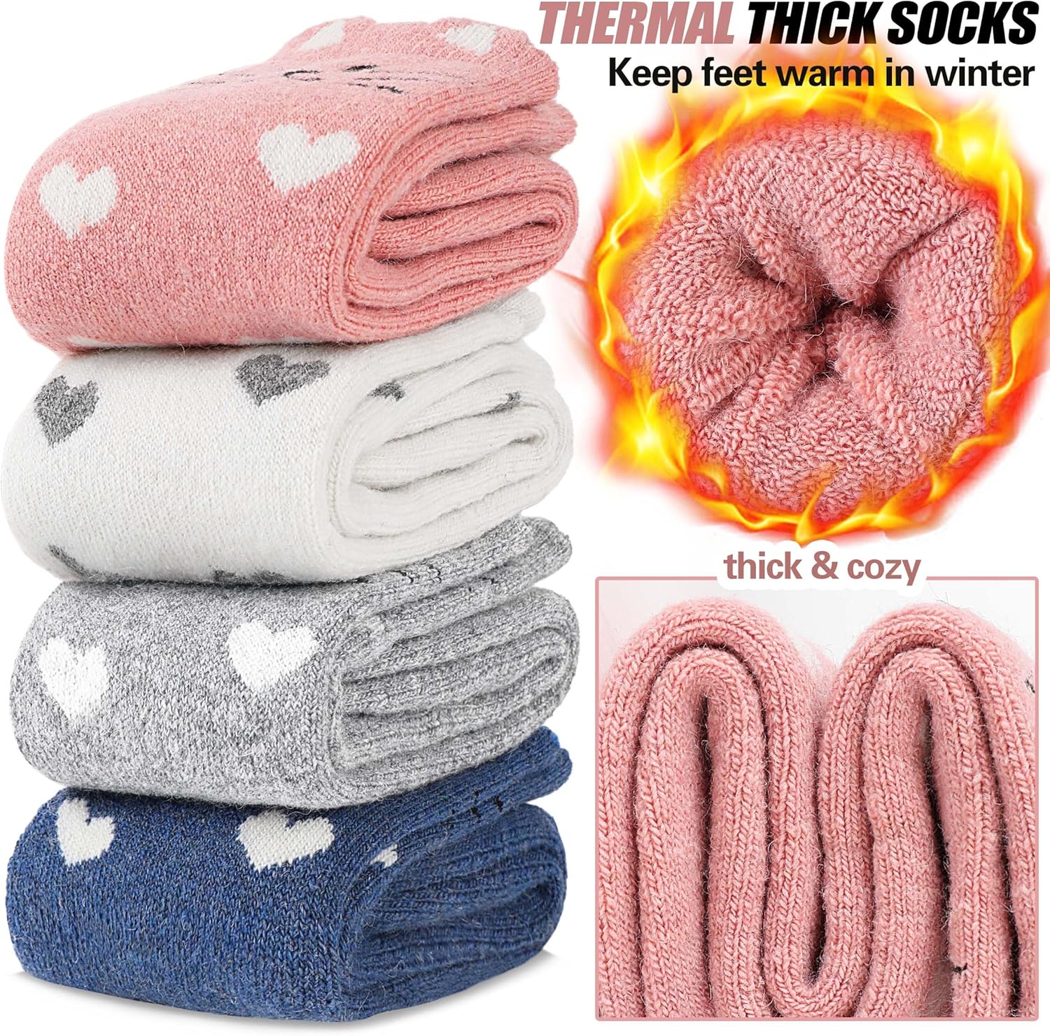 EBMORE Merino Wool Cat Socks for Women Thermal Winter Warm Thick Cute Fun Cozy Crew Socks 5 Pairs - Image 2