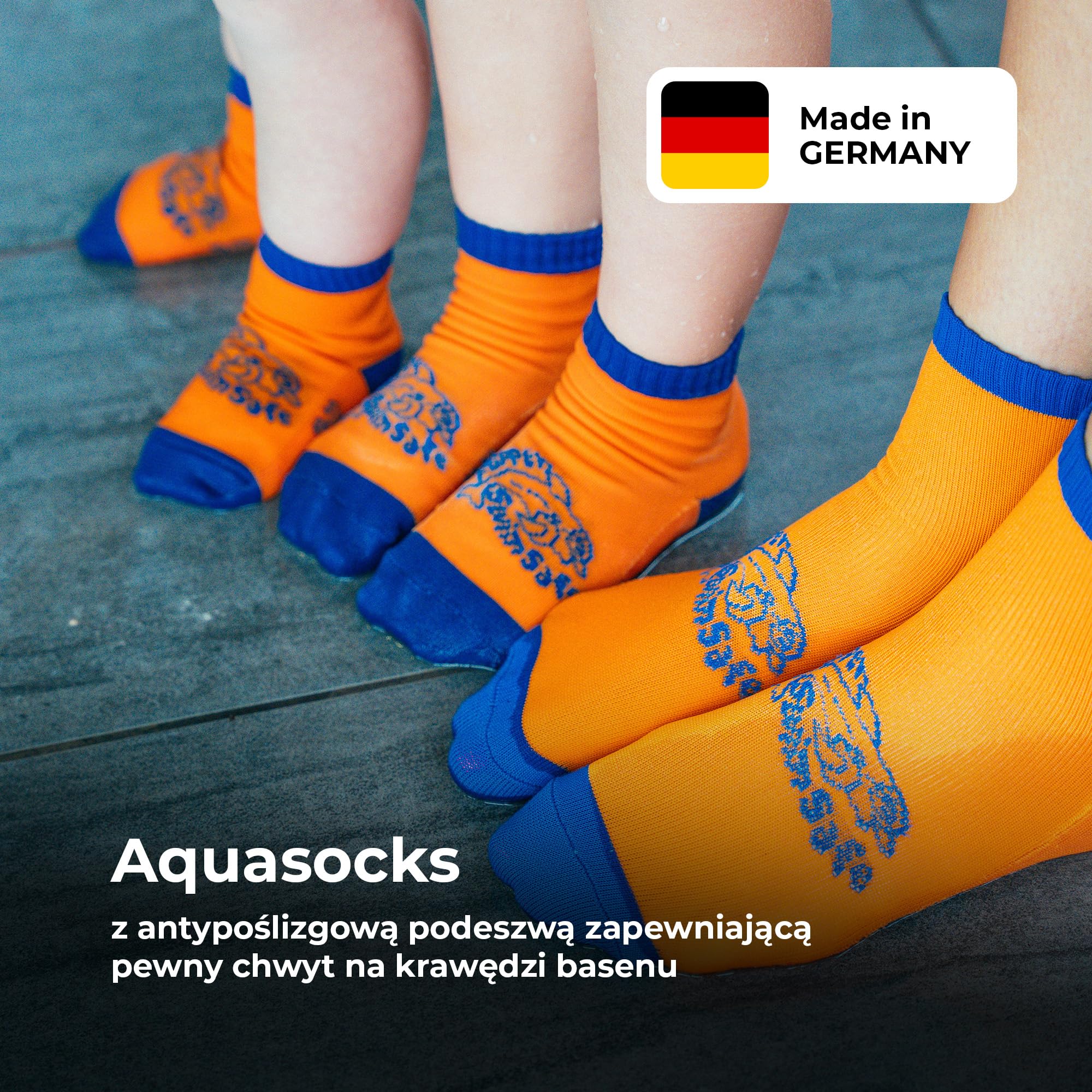 Flipper Swimsafe 1053 - Aquasocks z antypoślizgową podeszwą w kolorze niebiesko-pomarańczowym, dla dzieci i maluchów, rozmiar 27 -30, odpowiednie na beztroskie wizyty na basenie.