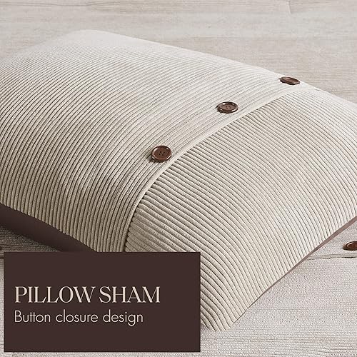 Miniatura 5 de Madison Park Andes - Juego de edredón de pana acogedor, textura de tubos, detalle de botón rústico, estilo de vida de cabaña, alternativa al plumón,