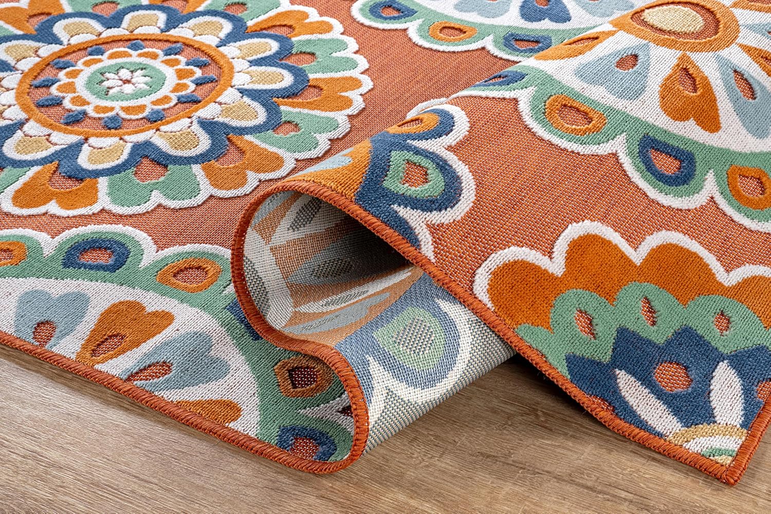 Outdoor Rug 5x7 Washable Area Rugs Indoor Outdoor Carpets Orange Bohemian Medallion Non Shedding Waterproof Easy Clean Patio Deck Porch Living Room Bedroom Garden RV (5 X 7 Orange)