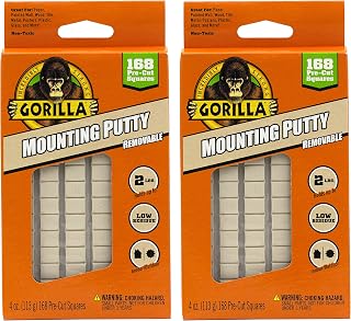 Gorilla Mounting Putty, Non-Toxic Hanging Adhesive, Removeable & Repositionable, 168 Pre-Cut Squares, 2pk - 4oz/113g, Natural Tan Color, (Pack of 2)