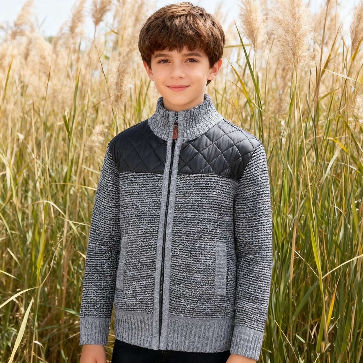 Lamgool Boys Cardigan Sweater Full Zip Knitted Thicken Coat with Soft Fleece Lining for Fall Winter - Image 2