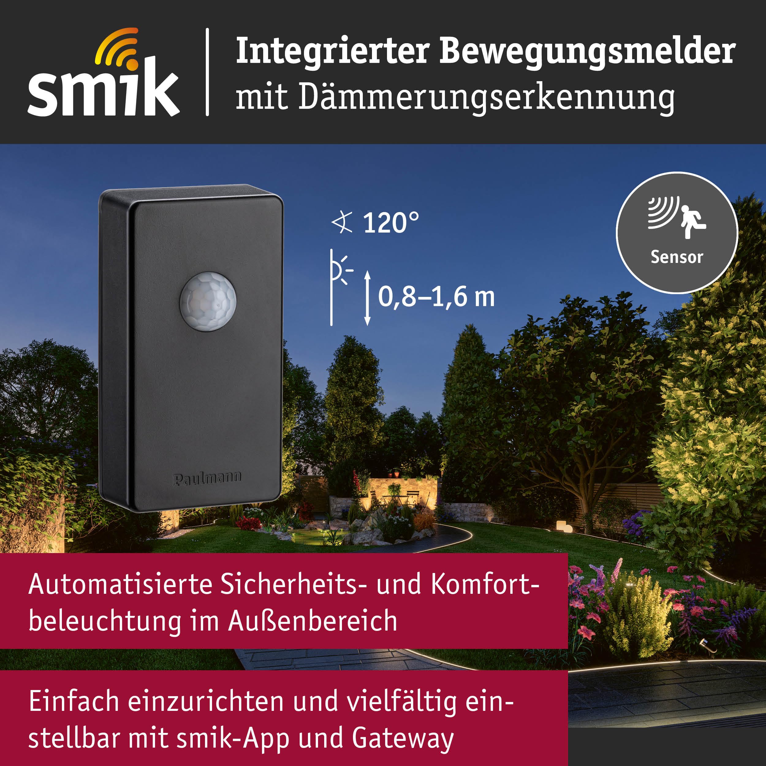 Paulmann 50136 Sensor Smart Home Zigbee Outdoor IP44 Schwarz smik Motion Sensor Outdoor