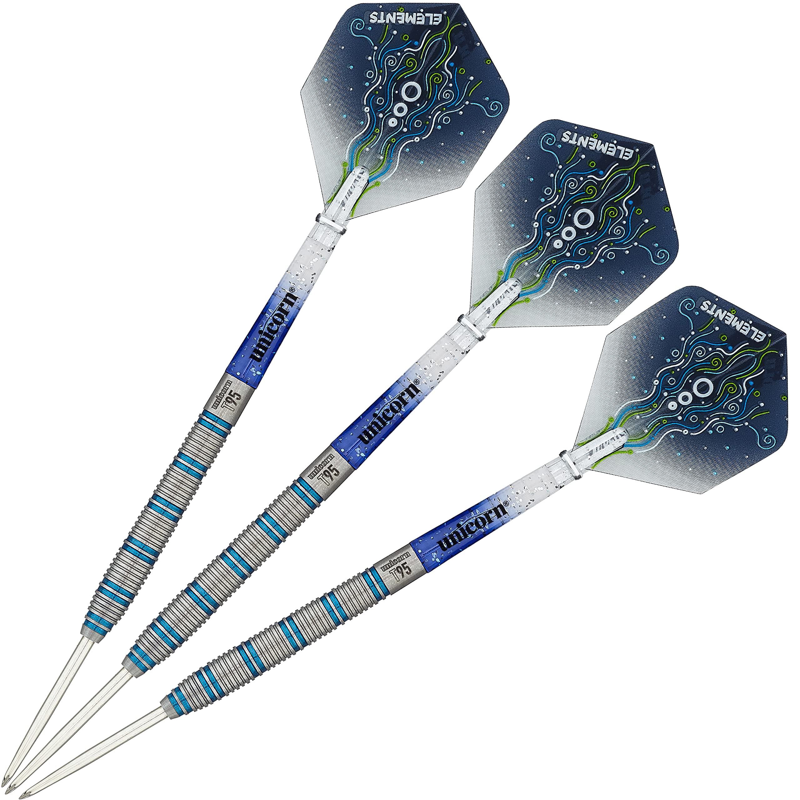 Unicorn Dartset | Wraith | 90% wolfraam vaten met complexe gefreesde grip | Duurzame 100 micron ultrafly-vluchten | zwarte stalen punt Volute Punten