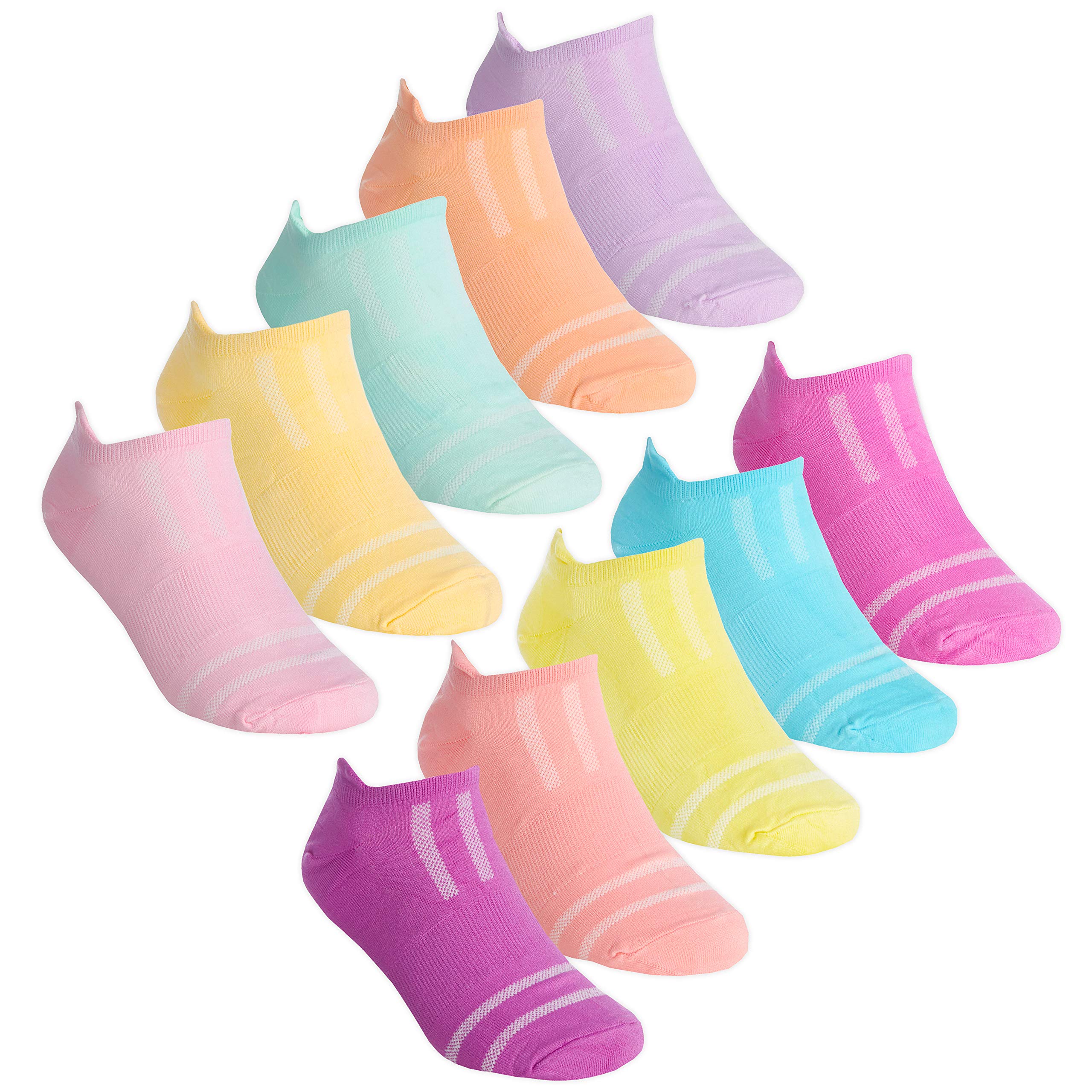 Metzuyan 10 Pairs Girls Childrens Kids Socks Trainer Liner Low Cut Ankle Arch Support Size Light Pink & Purple 4-5.5