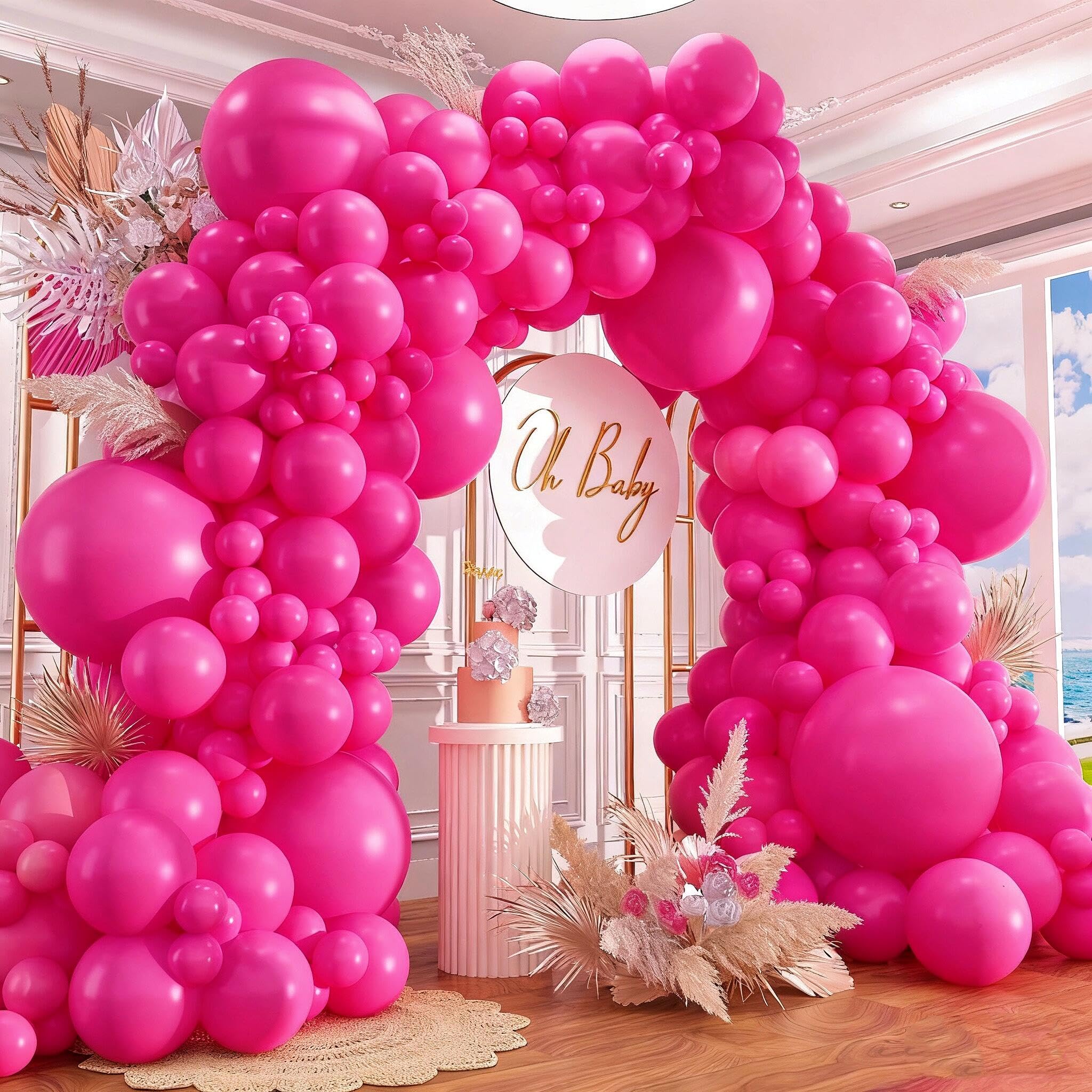 412pcs Hot Pink Balloon Garland Arch Kit 18 12 10 5 Inch Different Sizes Matte Latex Balloons for Valentine's Day Baby Shower Birthday Wedding