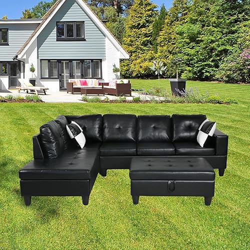 HAUSHECK Sofá modular convertible tapizado con banco otomano de almacenamiento reversible, juego de sofá pequeño en forma de L de 3 asientos para