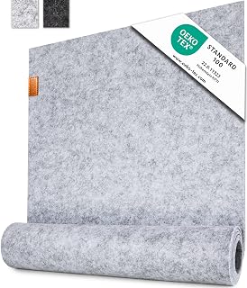 Miqio Design Tischläufer Grau aus Filz | Nachhaltiger Oekotex Filzstoff 150x40 cm abwaschbar | Echtleder Label | Skandinavischer Filzläufer