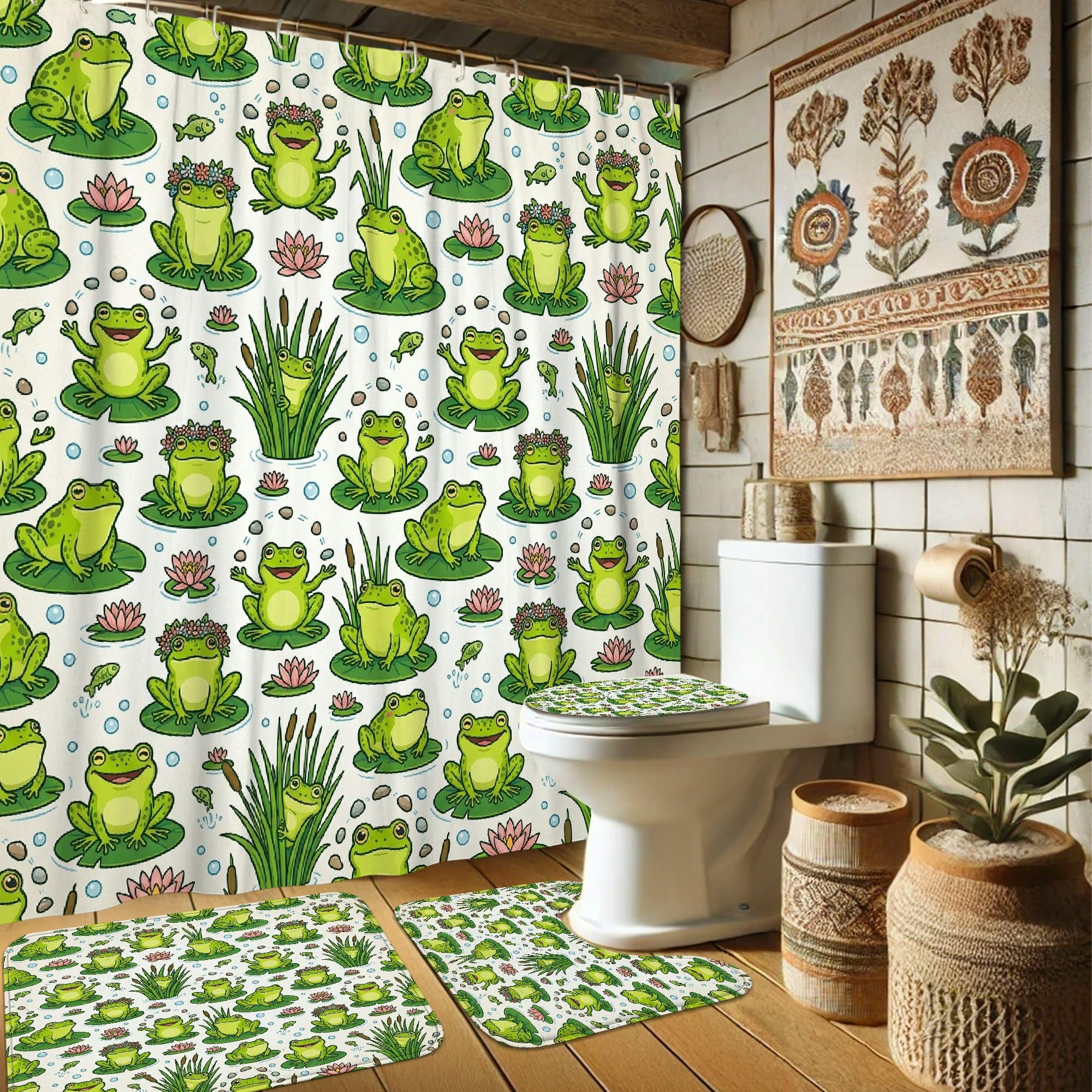 Rideau de douche et tapis nénuphar d'été pour chambre d'amis