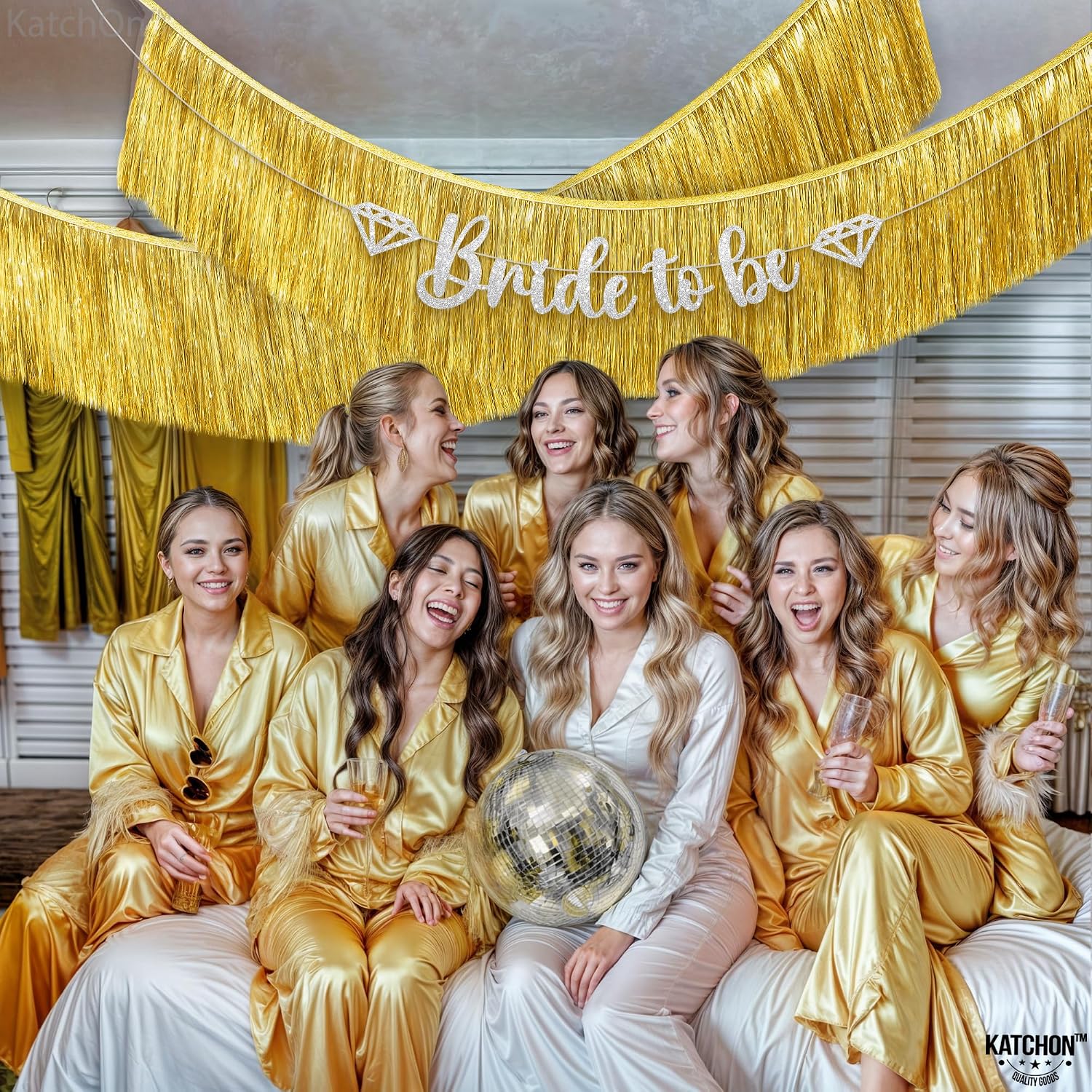 KatchOn, Pack of 2 Gold Fringe Garland - Gold Tinsel Banner for Birthday Party Decorations, Bridal Shower | Golden Foil Curtains for Golden Party Decor, Wedding, Graduation Decorations 2026
