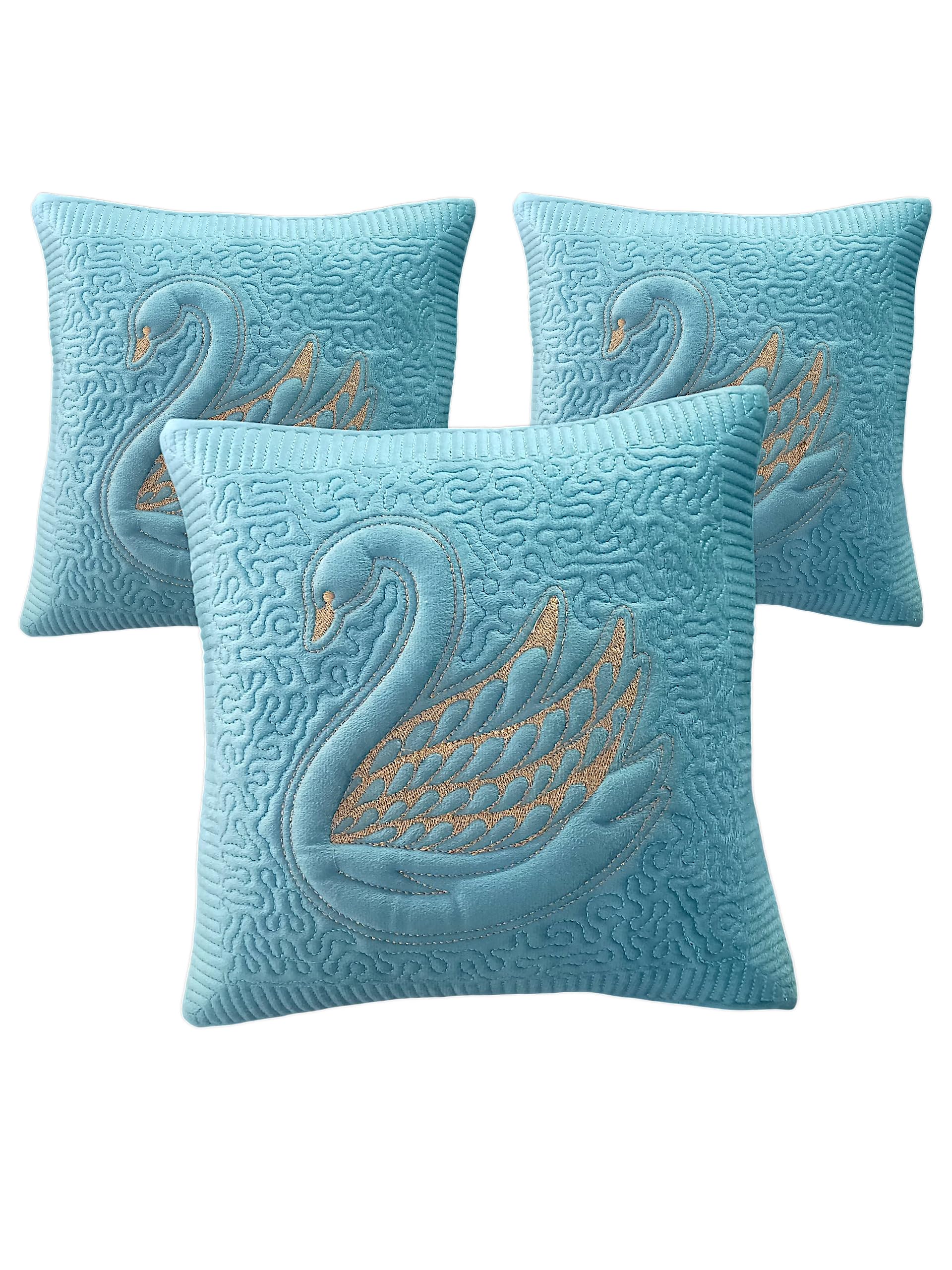 Velvet Cushion Covers with Graceful Embroidery | 16 x 16 Inches | Set of 3 | Classic & Chic Style (Blue)-picture-45