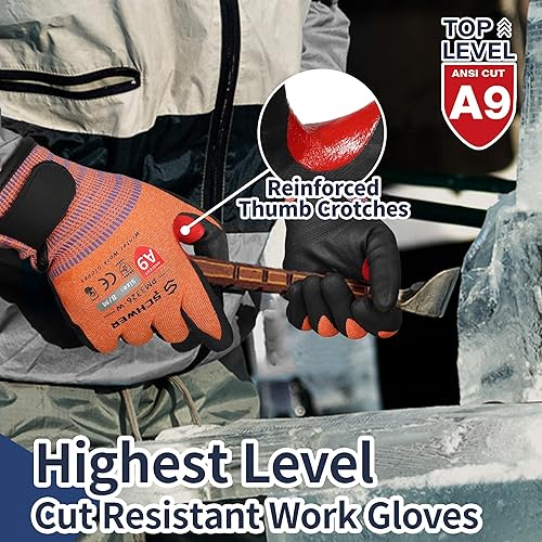 Vista 43 de Schwer ProGuard PR3326 - Guantes de trabajo resistentes a cortes, protección extrema, ANSI A9, pulgar reforzado, antideslizantes, transpirables