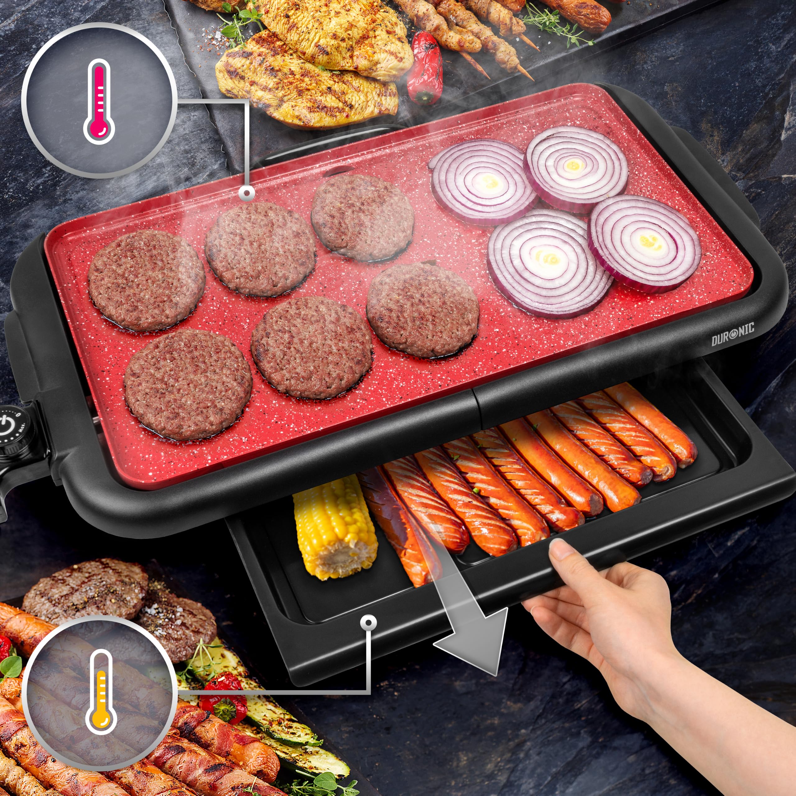 Duronic GP25 Plancha Eléctrica Teppanyaki 2000W 47x26 cm Cerámica Titanio