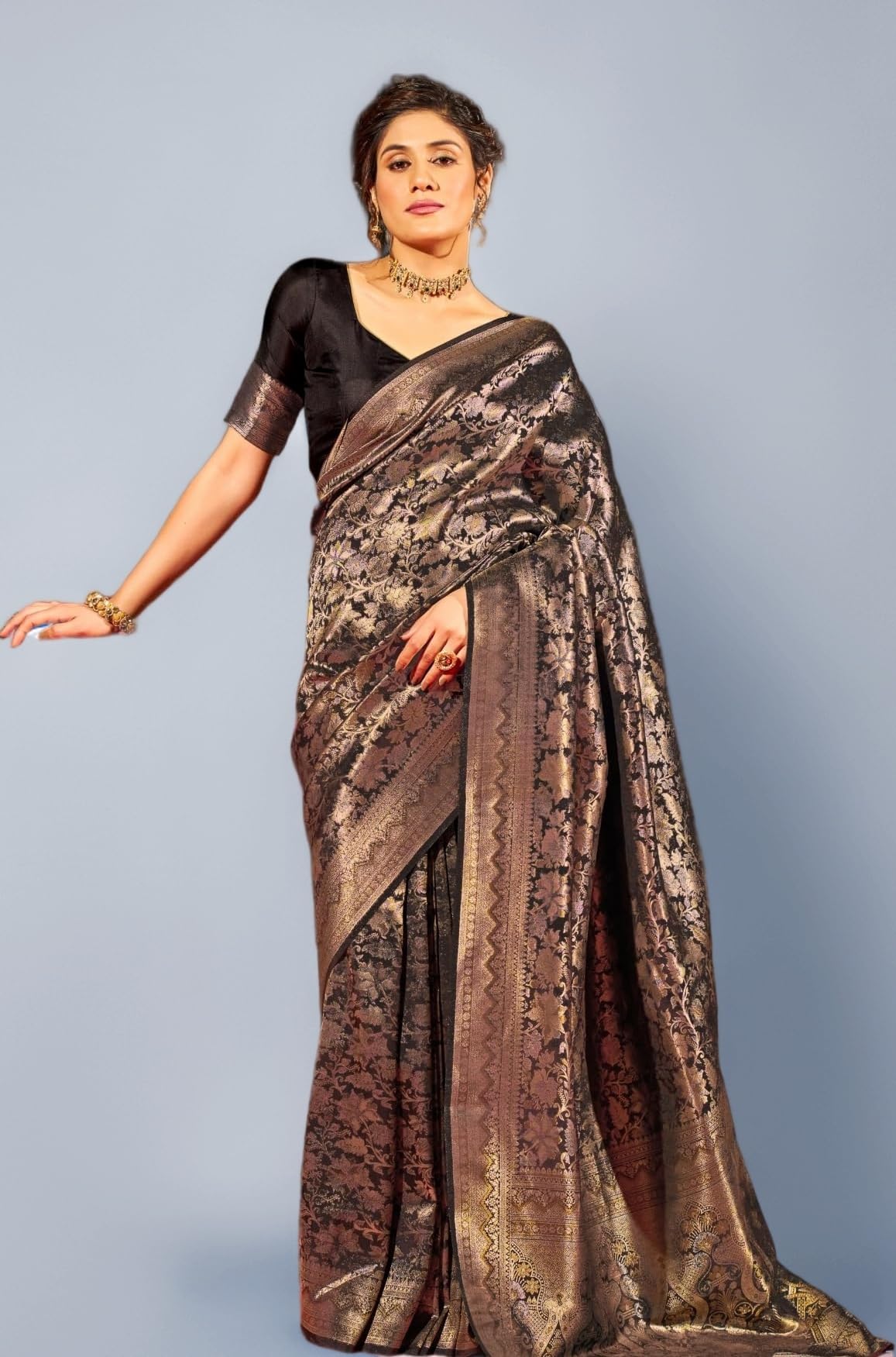 SWORNOF Women's kanjivaram banarasi silk saree for festival Wedding silk with rich pallu Design sarees for women with Unstitched blouse piece