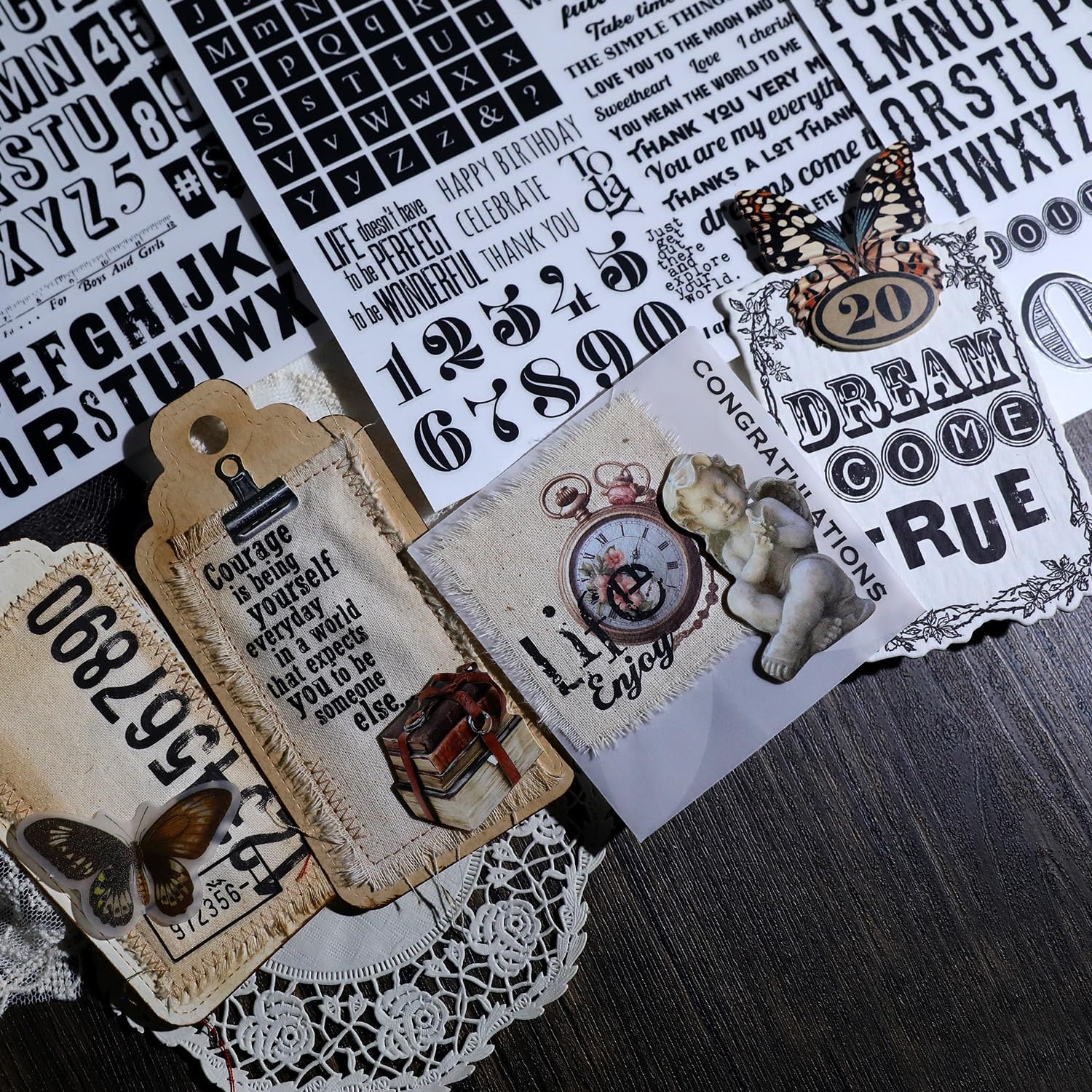 Rub On Transfers for Crafts Pressure Transfer Stickers Fit Cloth Glass Acrylic Wood Furniture Stone Scrapbooking Stuff Small Vintage Junk Journal Supplies (Alphabet)