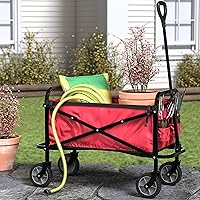 Vista 7 de Yaxa Basics - Carrito plegable resistente para exteriores, para deportes al aire libre, camping, jardín y compras, capacidad de peso de 265 Rojo