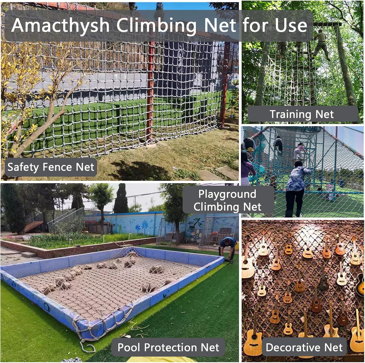 Outdoor Balcony Safety Net, Climbing Rope Netting for Trees & Stairs, Playground Protective Net (8mm, 9.8x9.8ft) - Durable, Weather-Resistant, Ideal for Kids & Pets