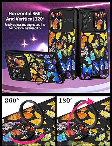 Miniatura 4 de Goocrux Funda 2 en 1 para Samsung Galaxy S21 Ultra con diseño de mariposas para mujeres y niñas, con cubierta deslizante para cámara y soporte de