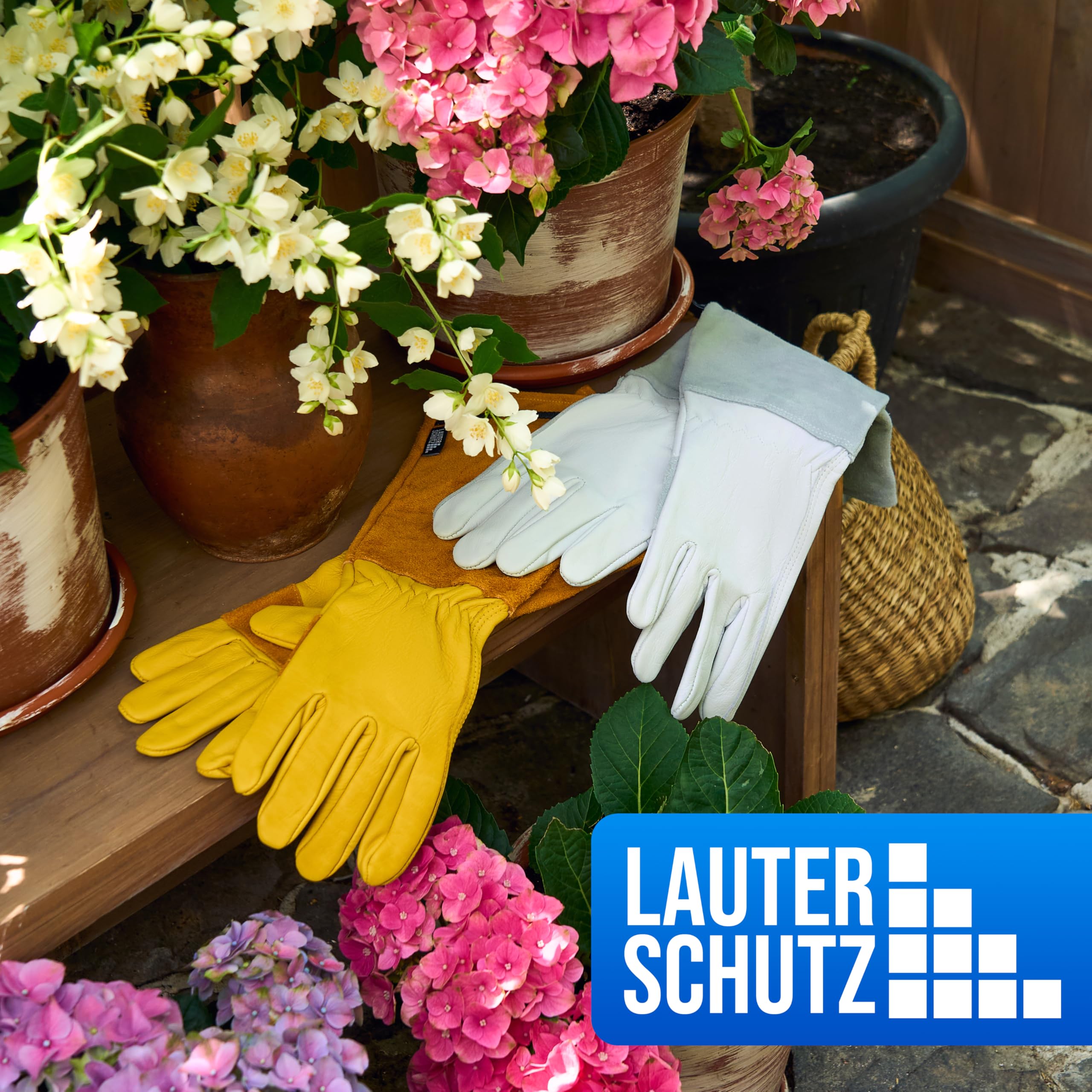 LAUTER SCHUTZ ® Gants en cuir de vachette anti-épines - Avec couture arrière pour une liberté de mouvement et un confort (L, blanc)