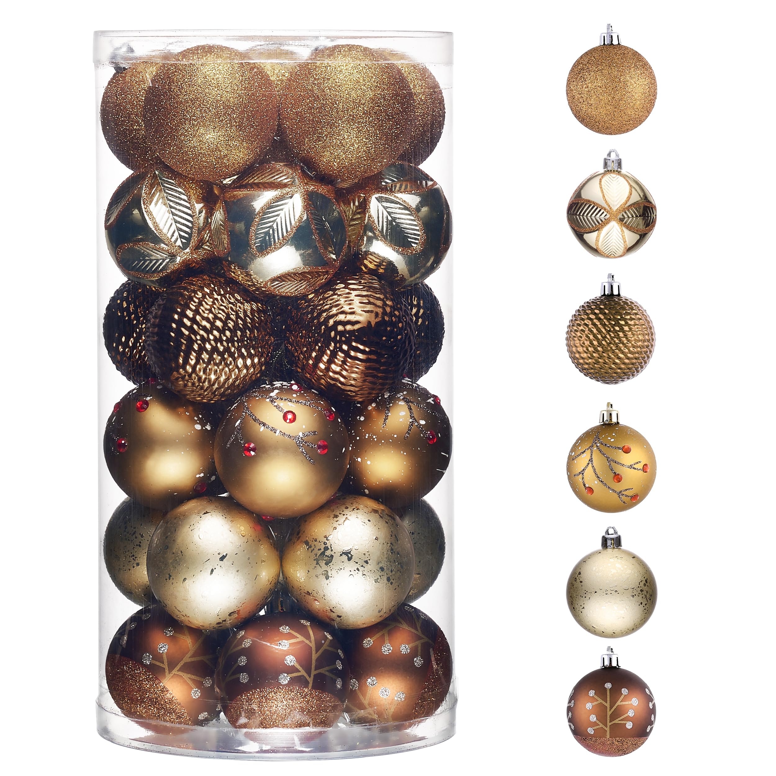 Décorations de Noël marron et doré Valery Madelyn : lot de 30 boules incassables de 6 cm
