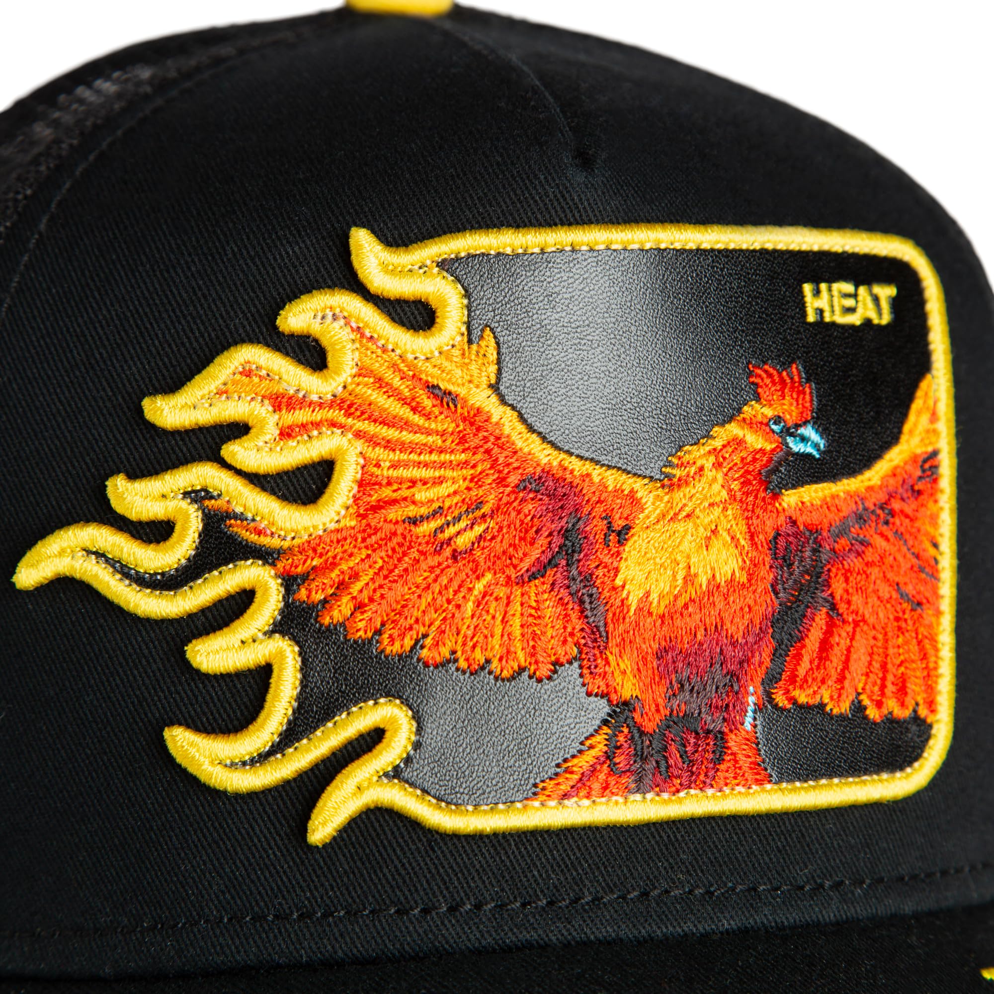 Goorin Bros. Czapka Trucker Heat Flames The Farm, czarna z haftowanym wzorem feniksa, siatka tylna