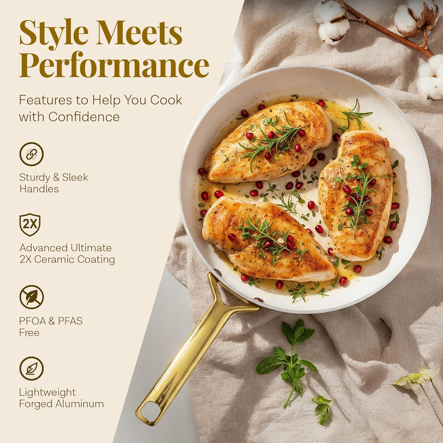 Gotham Steel Modern 11 Pc Ceramic Cookware Set, Elegantly Designed Pots and Pans Set Non Stick with Steamer, Induction Bottom, Premium Stay Cool Handles, Non Toxic PFOA Free, Oven & Dishwasher Safe - Image 3