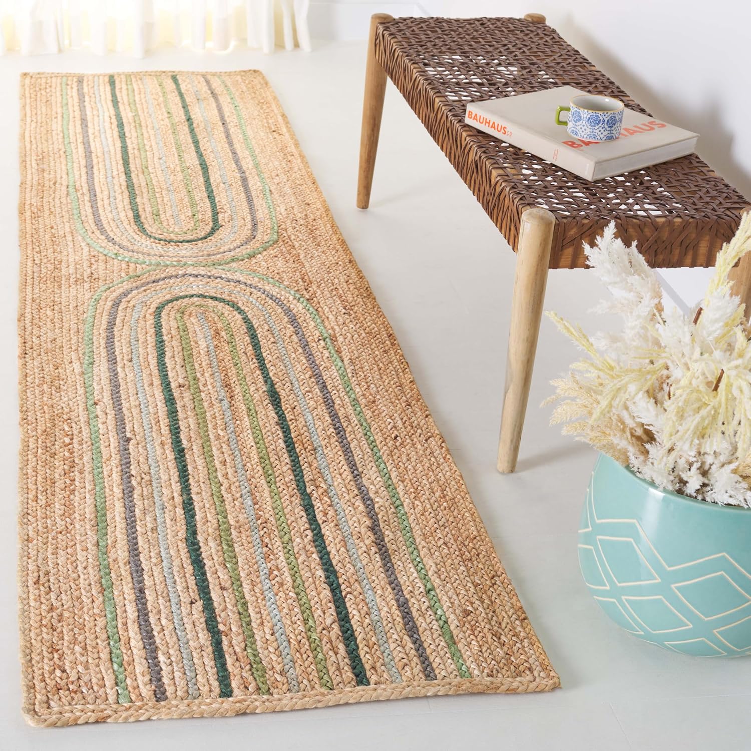 SAFAVIEH Area Rug 8x10 - Natural Fiber Collection - Large - Natural & Green, Handmade Jute, Rustic Farmhouse Style, Ideal for Living Room, Bedroom, Dining Space (NF894A)