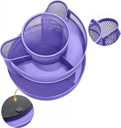 Miniatura 7 de Annova Organizador de escritorio de malla giratorio con 5 compartimentos, soporte redondo para caramelosbolígrafos, accesorios de escritorio,