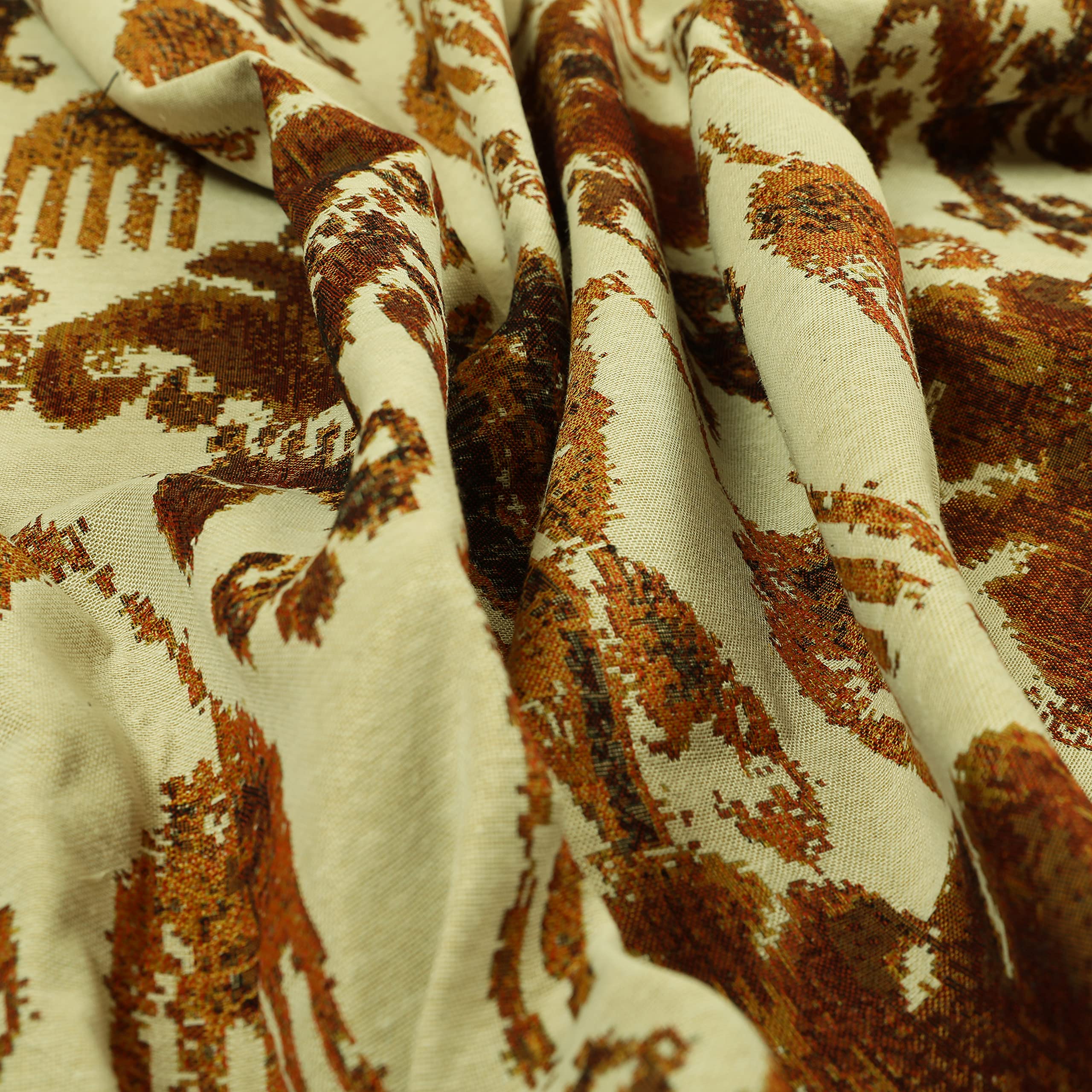 Redbrick Mill Fabrics Flame Retardant Traditional Pattern Beige Orange Red Chenille Jacquard Upholstery Curtain Fabric (Per Metre) โ image 1