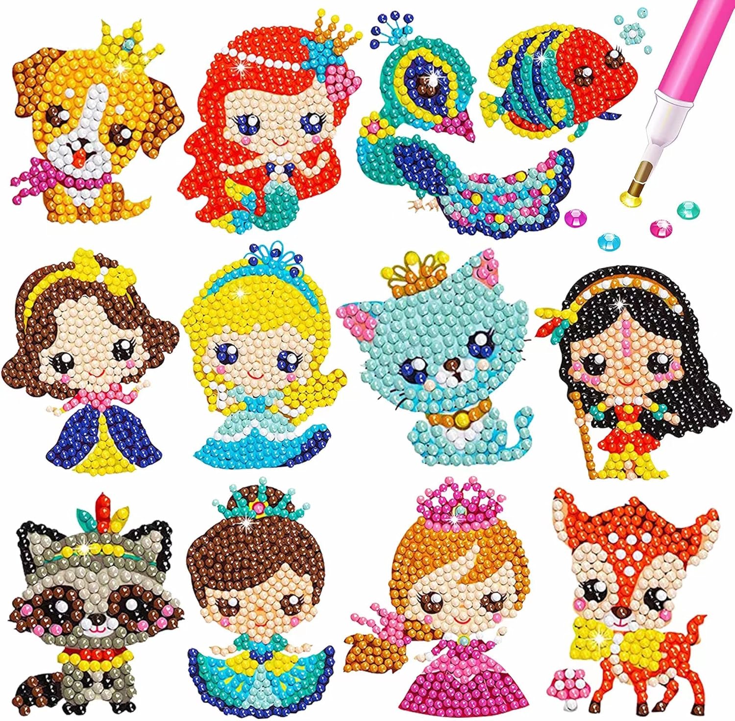 MEIEST 5D DIY Diamond Painting Stickers Kits for Kids, Gem Mosaic