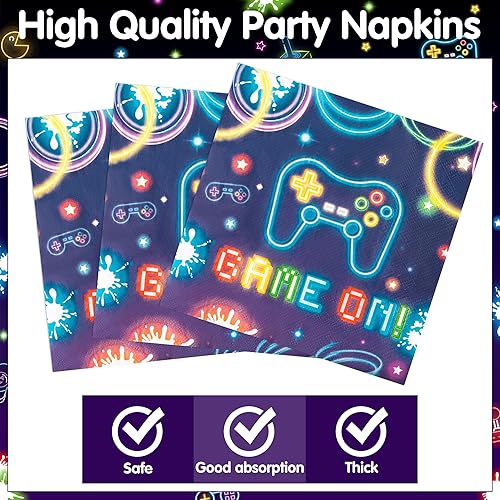 Miniatura 4 de 96 platos de fiesta de videojuegos, suministros de neón para fiestas, decoraciones de vajilla que brillan en la oscuridad, platos de papel