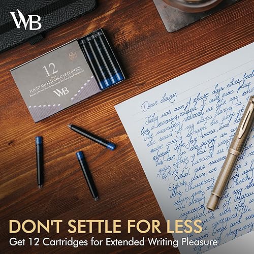 Miniatura 5 de Wordsworth & Black Paquete de 12 repuestos de tinta para pluma estilográfica, juego de 12 cartuchos de tinta azul, tamaño largo estándar