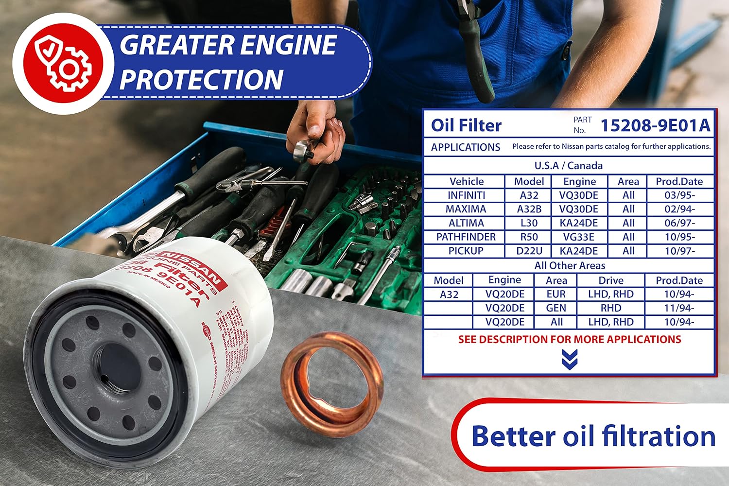 Pack of NEW Genuine OEM Engine Oil Filter 15208-65F0E + Drain Plug 4STEED MOTORS 11026-JA00A Fit For Nissan/Infiniti 1520865F0E 11026JA00A